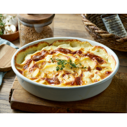 Gratin dauphinois et aiguillettes de poulet crème champignons